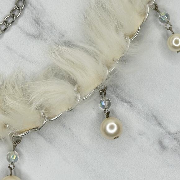 Beaded Faux Fur Woven Silver Tone Chain Link Belt One Size OS Boho ✨ - Picture 6 of 14